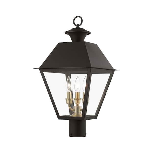 Livex Lighting Wentworth 3-Light Bronze Metal Hardwired Outdoor Rust Resistant Post Light with No Bulbs Included