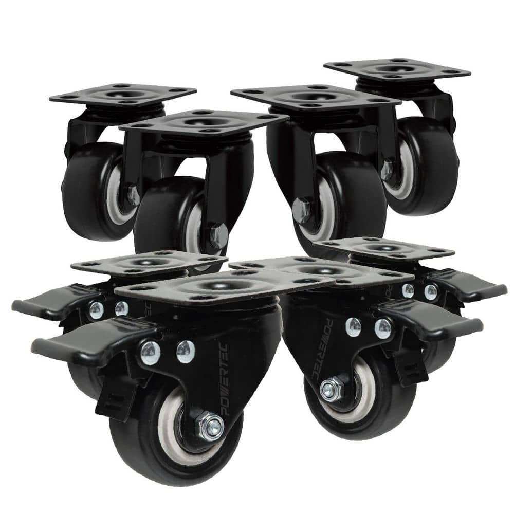 2 in. Black Swivel Plate Caster Wheels, 4-with Brakes and 4-without, Polyurethane Plate Casters (8-Pack) price history on PriceWatchPro