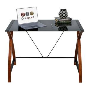 40 in. Rectangular Black/Brown Writing Desk with Open Storage