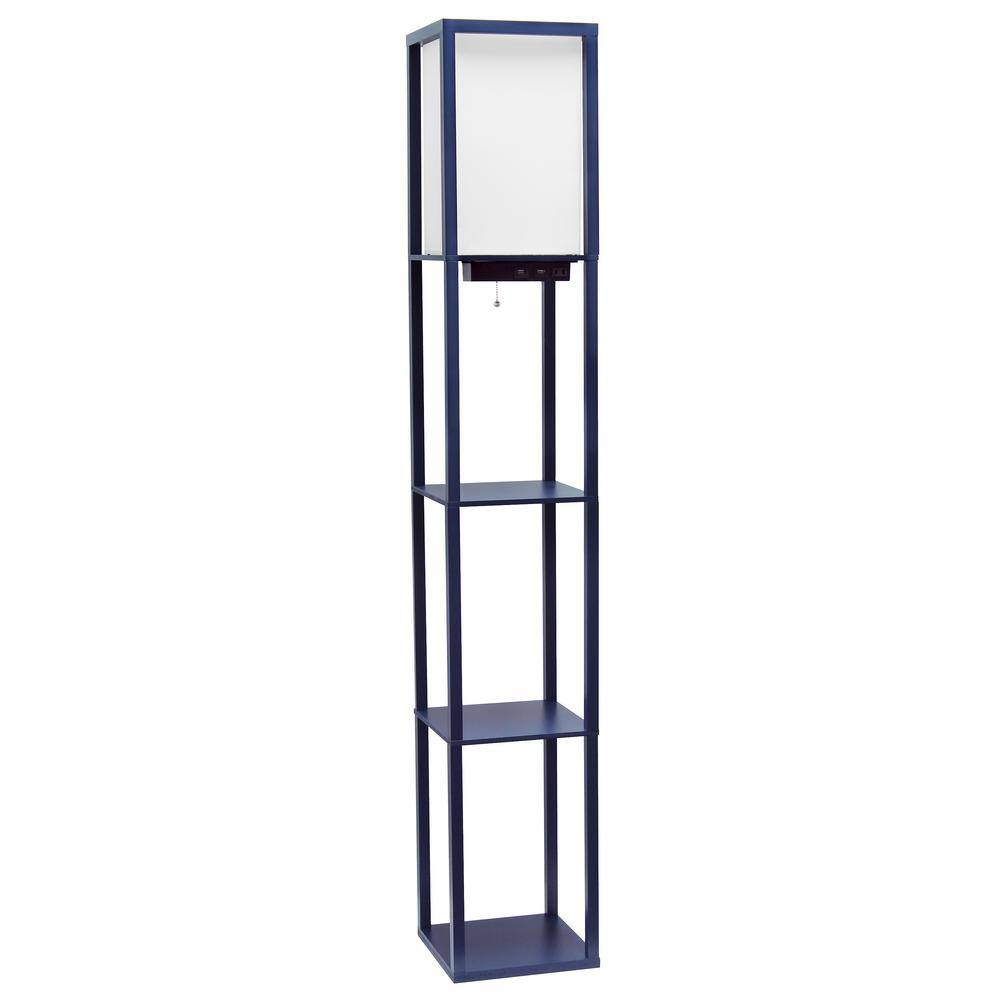 Classix Navy Blue 62.5" 3-Tier Shelf Floor Lamp with Linen Shade