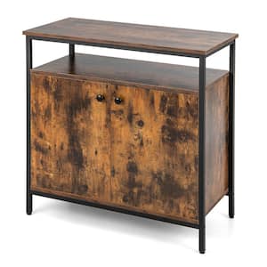 Rustic Brown Wood 31.5 in. Industrial Buffet Sideboard Kitchen Cupboard Storage Cabinet with Open Shelf