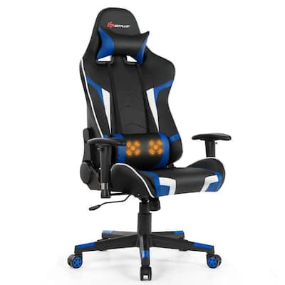 Blue Ergonomic Reclining Swivel Massage Gaming Computer Chair with Lumbar Support