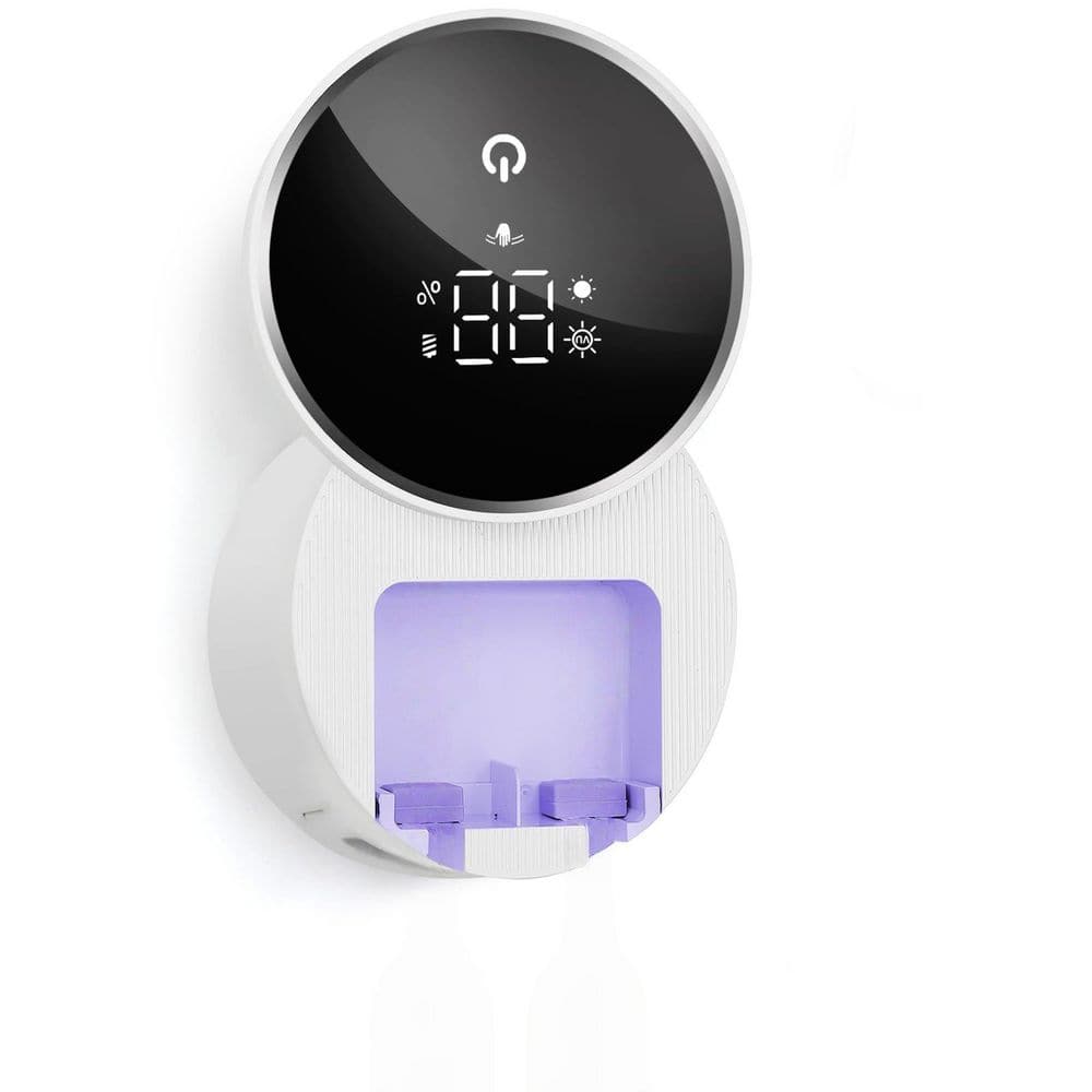White Auto-Inductive UV Toothbrush Sanitizer Holder with 140°F Smart Drying, Wall-Mounted Organizer for Electric Brushes