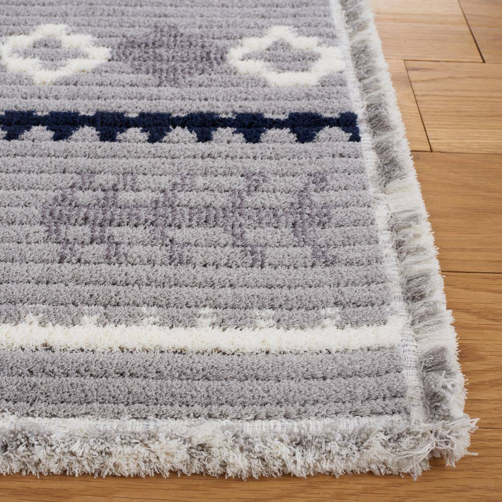 Gray and Navy Rectangular Synthetic Hand-knotted Area Rug, 4' x 6'