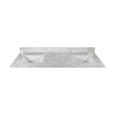 61 in. W x 22 in. D Stone Vanity Top in Gray with Double Sink and 3 Faucet Holes