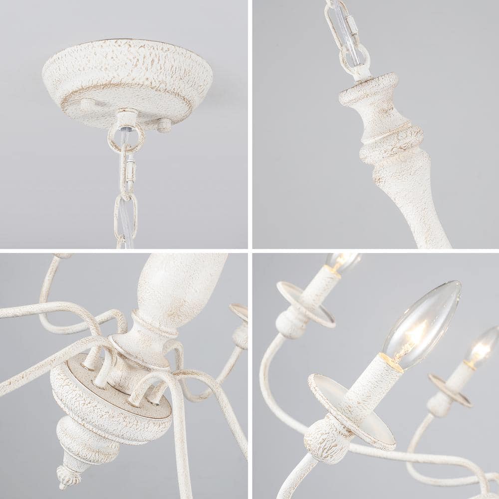 Antique White 6-Light Metal Candle Chandelier
