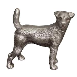 Silver Aluminum Table Accent Dog Statuette Decor Sculpture with Textured Details