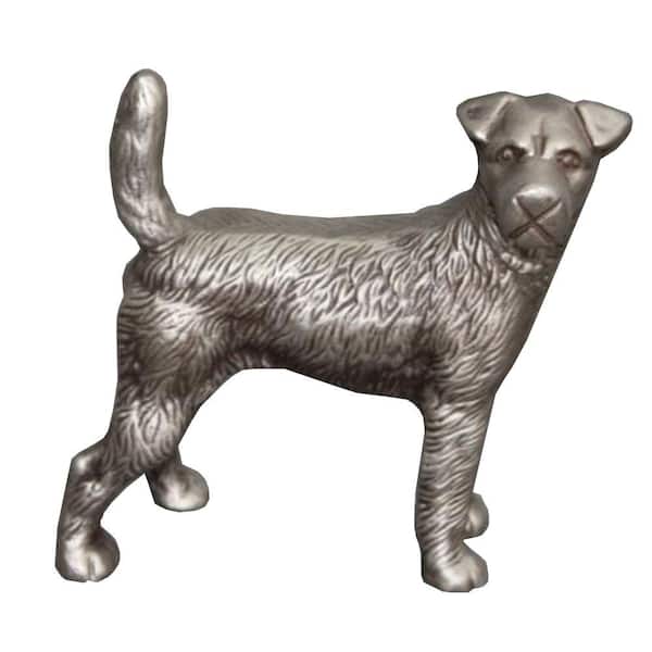 Benjara Silver Aluminum Table Accent Dog Statuette Decor Sculpture with Textured Details