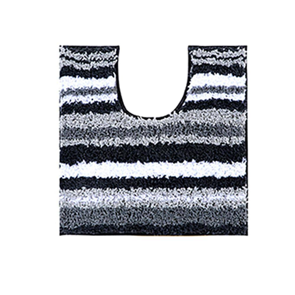 Graphite Gray and White Striped Polyester Bath Rug Set