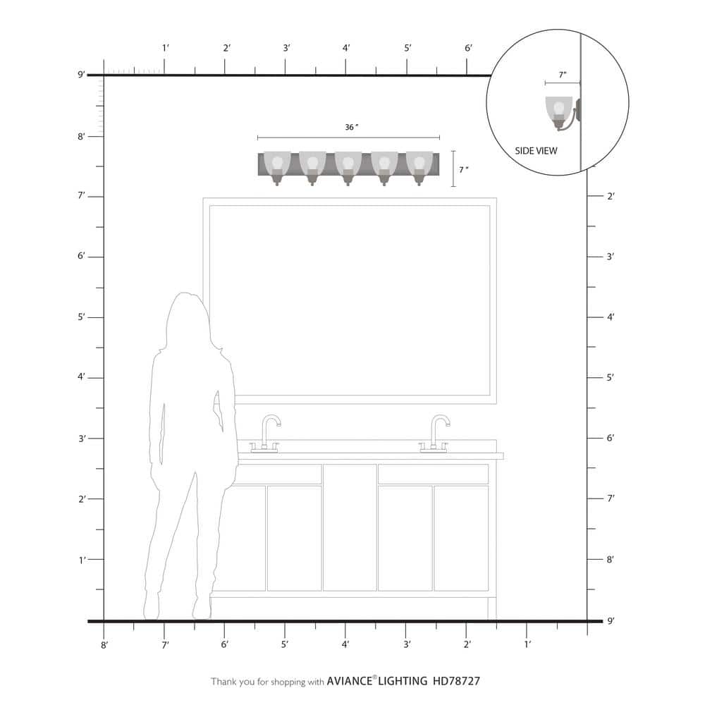 Brushed Nickel 5-Light Bathroom Vanity with Clear Glass Shades