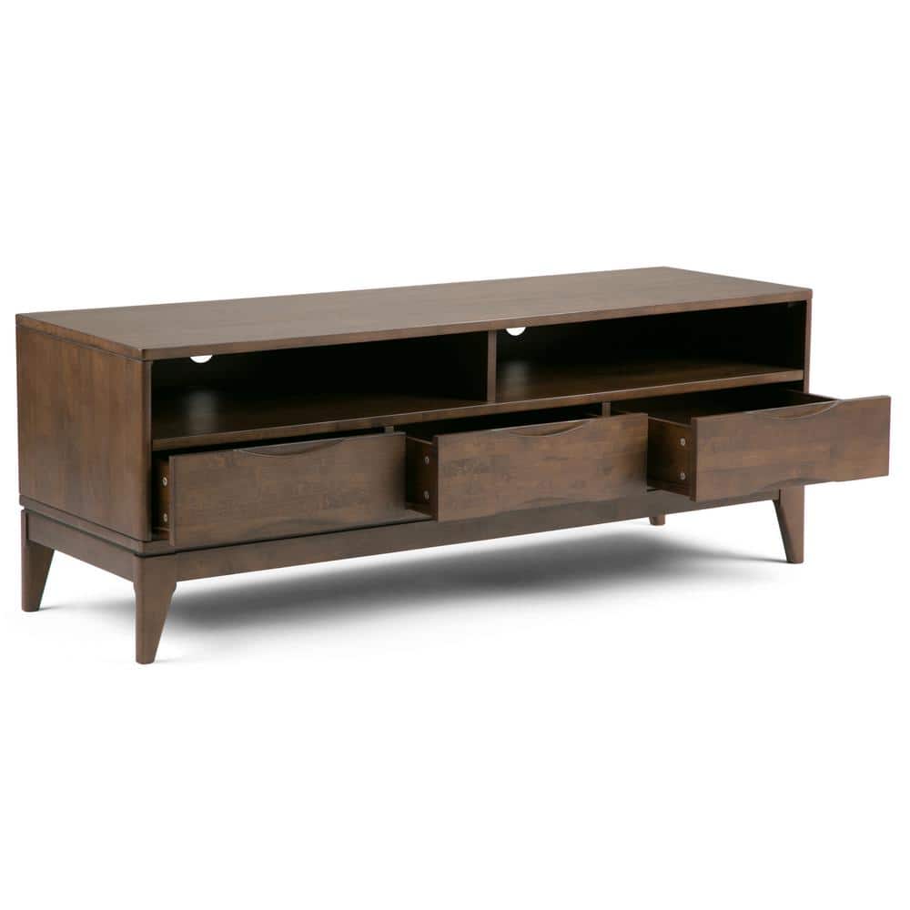 Harper 60" Walnut Brown Rubberwood TV Stand with Cabinet and Drawers