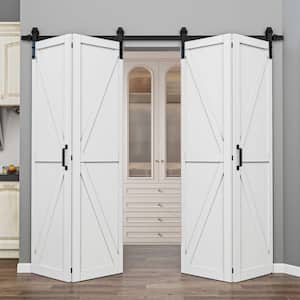 80 in. x 84 in. Paneled White Finished MDF British K Shape Composite Bifold Sliding Barn Door with Hardware Kit