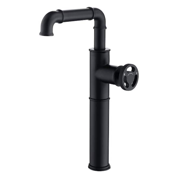 FLG Single Handle Bathroom Vessel Sink Faucet Single Hole Brass Modern High Tall Taps in Matte Black