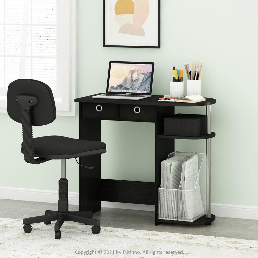 Espresso Composite Wood Compact Desk with Drawer and Shelves