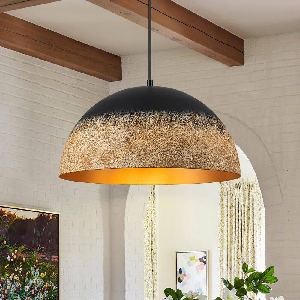 Detroit 15.75 in. 1-Light Black and Muddy Yellow Farmhouse Dome Pendant Light for Kitchen Island price history on PriceWatchPro