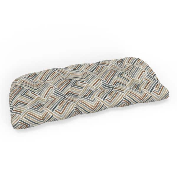 Pillow Perfect Geometric 44 in W x 5 in H Rectangular Outdoor Tufted Wicker Loveseat Bench Cushion 1-Count in Estie Rattan