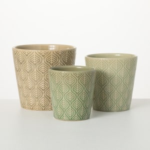 6.5 in., 5.5 in. and 5 in. Muted Jade Textured Ceramic Planters (Set of 3)