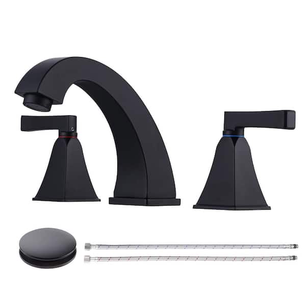 IVIGA 8 in. Widespread Deck Mounted Double Handle Bathroom Faucet in Matte Black