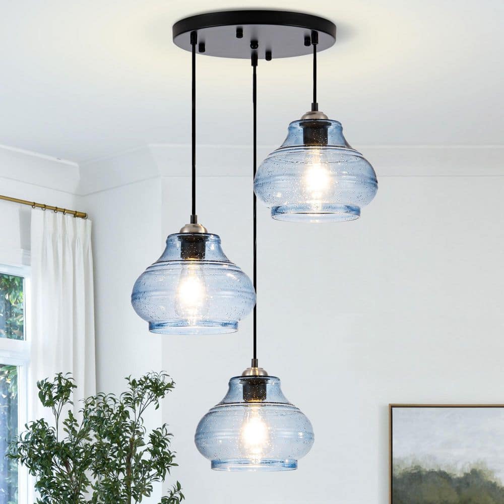 Kinlea 3-Light Blue Cluster Traditional Chandelier with Gourd Shaped Glass for Living Room with Bulb Not Included price history on PriceWatchPro