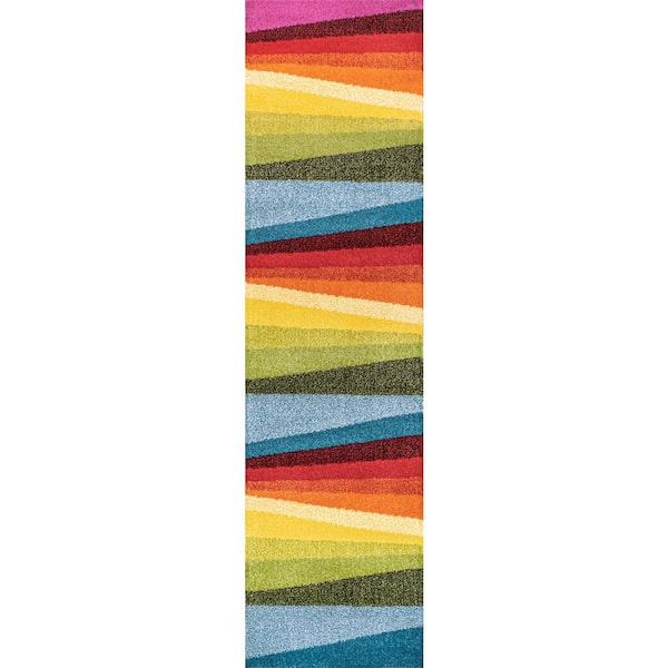 Prism Geometric Striped Orange/Green/Blue 2 ft. x 8 ft. Runner Rug