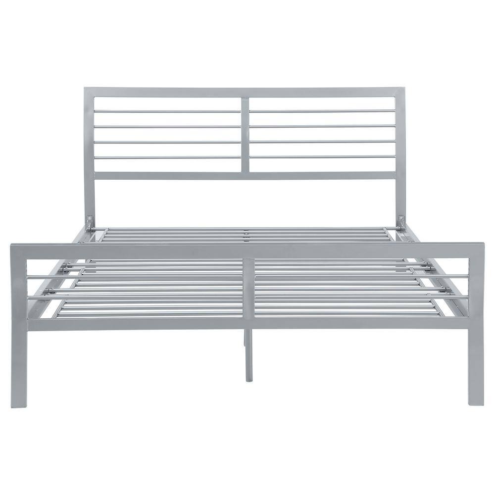 Silver Queen Platform Bed with Metal Headboard and Slats
