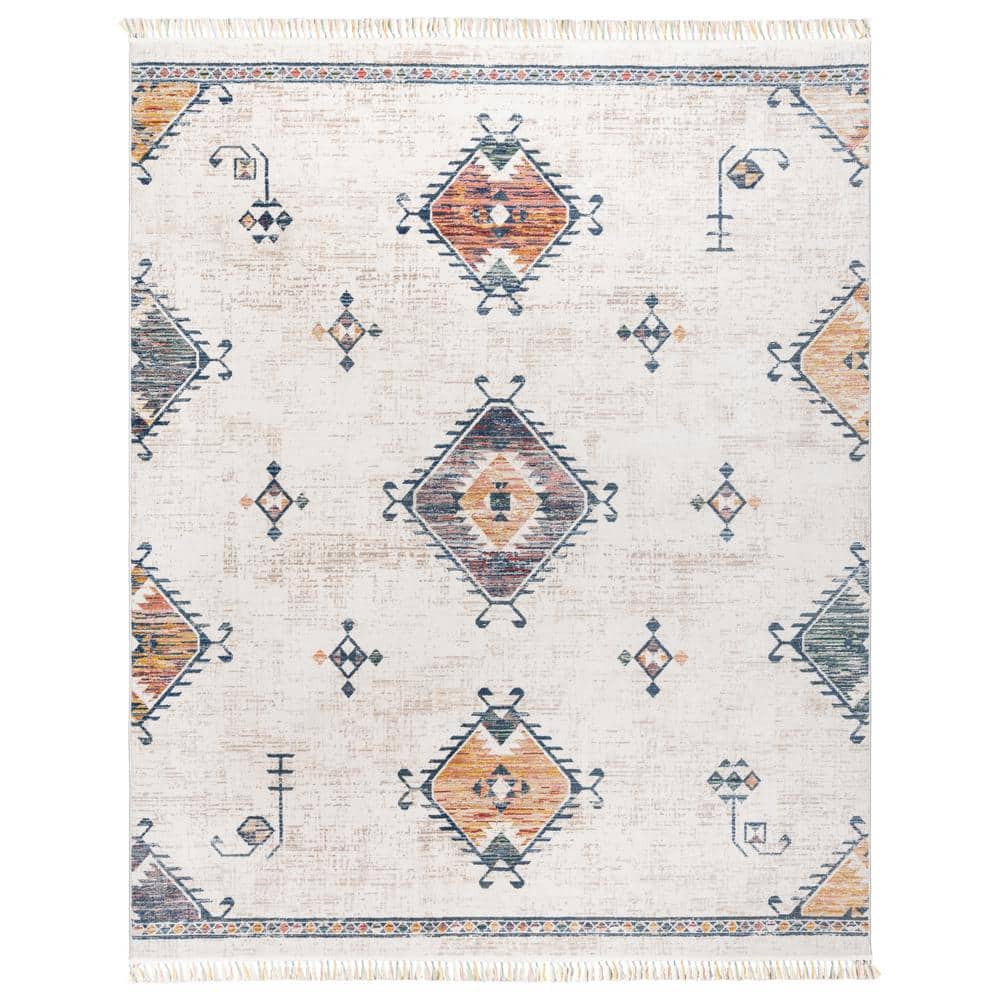 Red and Ivory Medallion Synthetic 6' x 9' Area Rug