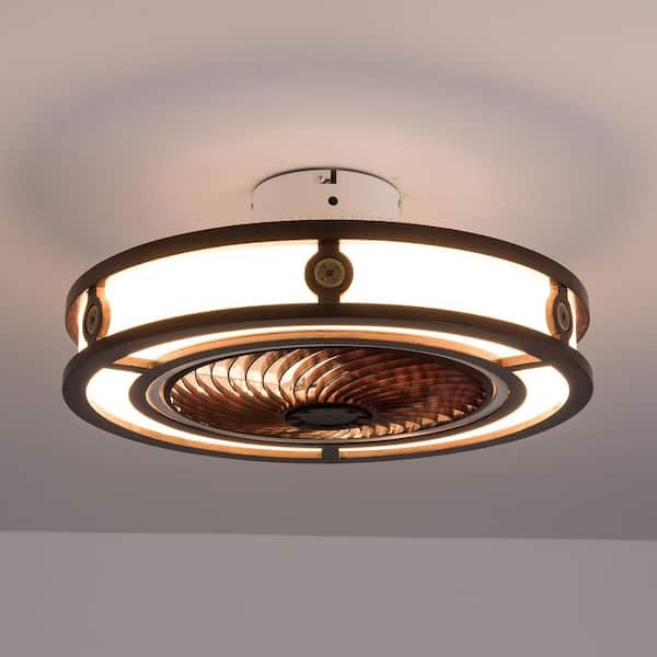 OUKANING 20 in. LED Indoor Dark Brown Neo-Chinese Style Caged Low