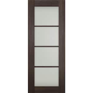 Vona 4-Lite 18 in. x 96 in. No Bore Composite 4-Lite Frosted Glass Veralinga Oak Wood Interior Door Slab