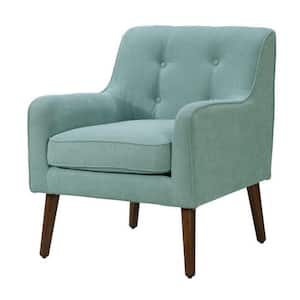 Teal Fabric Button Tufted Angled Wood Legs Accent Chair