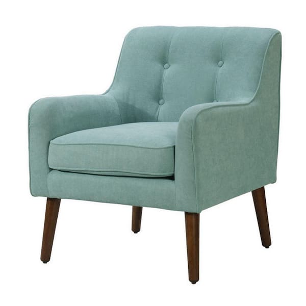 Benjara Teal Fabric Button Tufted Angled Wood Legs Accent Chair