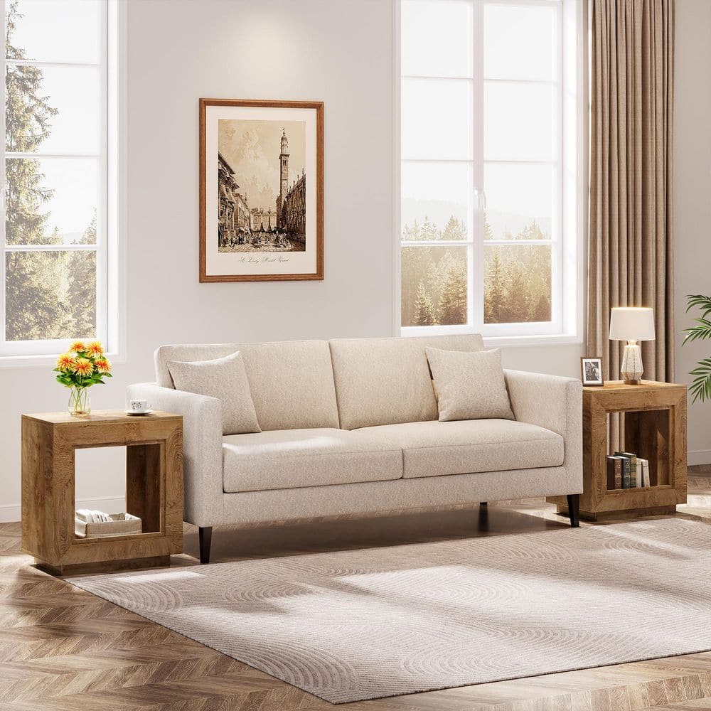 BYBLIGHT Kerlin 23.62 in. Brown MDF Side Table 2-Tier End Table with Metal Frame for Living Room, Bedroom BB-JW09871HY
