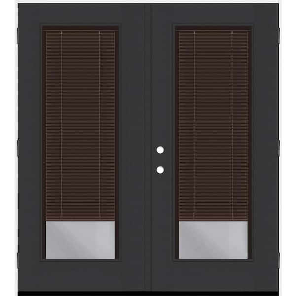 Legacy 60 in. x 80 in. Full Lite Clear Glass Mocha Miniblind Black LHOS Fiberglass Retro Patio Door with 4 in. Jamb