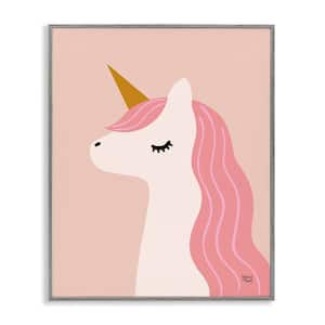 Peach Pastel Unicorn by Jessica Beck Gray Framed Fantasy Giclee Art Print 14 in. x 11 in.
