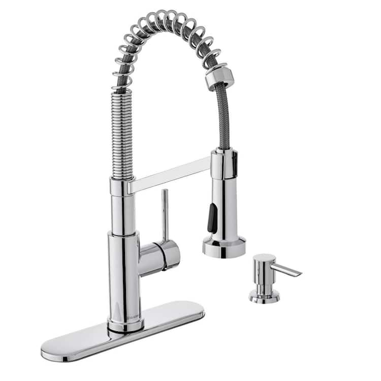 Glacier Bay Gage Single-Handle Spring Neck Pull-Down Sprayer Kitchen Faucet with Soap Dispenser in Polished Chrome