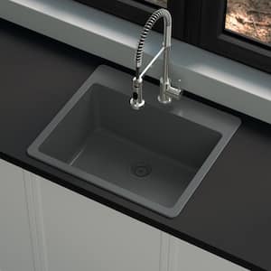 Stonehaven 25 in. Drop-In Single Bowl Charcoal Gray Granite Composite Kitchen Sink with Charcoal Strainer