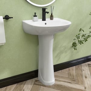 Classic 20 in. White Vitreous China U-Shaped Vessel Sink with Single Faucet Predrilled Hole Pedestal Combo Bathroom Sink