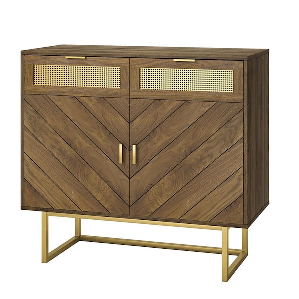 JAYDEN CREATION Hubert Contemporary Walnut 32 in. Tall+2-Door Accent Cabinet with Adjustable Shelves and Metal Legs