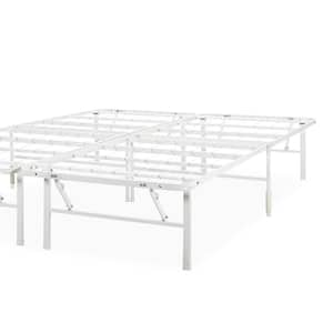 SmartBase Tool-Free Assembly White Queen Metal Bed Frame without Headboard