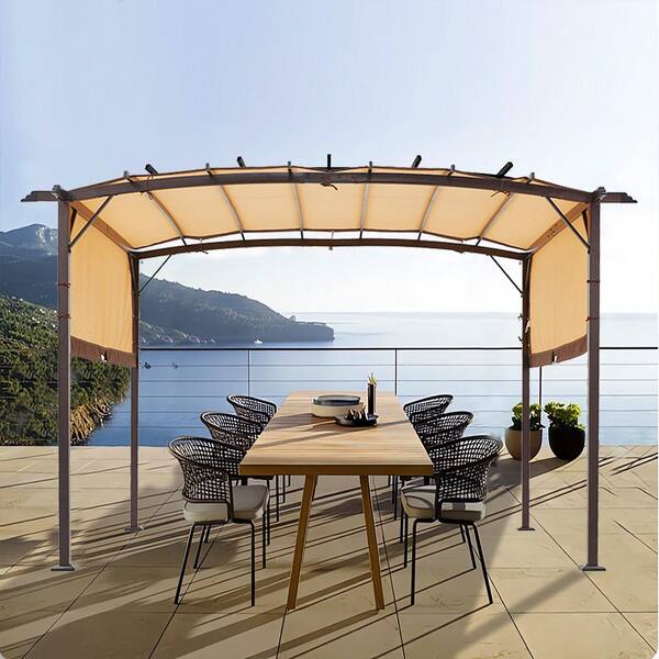 12 ft. x 9 ft. Outdoor Steel Grape Gazebo in Beige