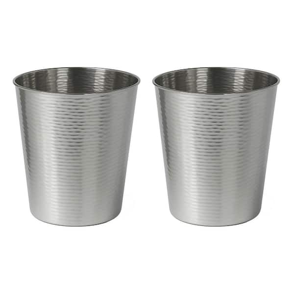 Remi Modern Classic Textured Steel 2 Gal. Waste Bin, Polished Steel (Set of 2)