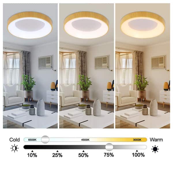OUKANING 18.5 in. 1-Light Modern Wood 3 Colors Selectable LED