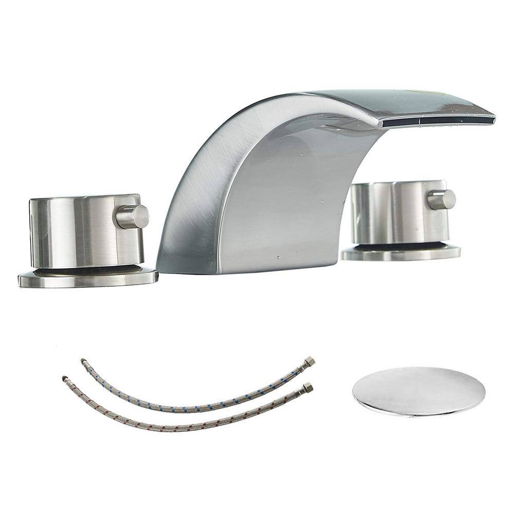 8 in. Widespread Double-Handle 3 Holes Bathroom Faucet with LED Light, Sink