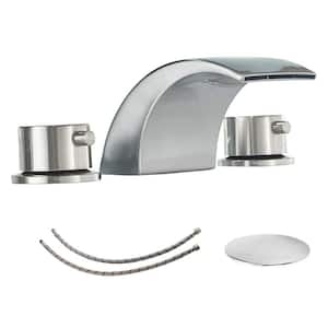 8 in. Widespread Double-Handle 3 Holes Bathroom Faucet with LED Light, Sink Faucet with Pop Up Drain in Brushed Nickel