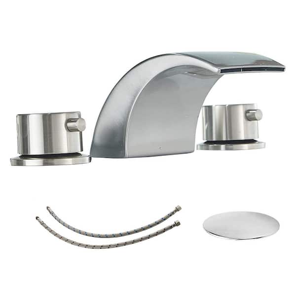Unbranded 8 in. Widespread Double-Handle 3 Holes Bathroom Faucet with LED Light, Sink Faucet with Pop Up Drain in Brushed Nickel