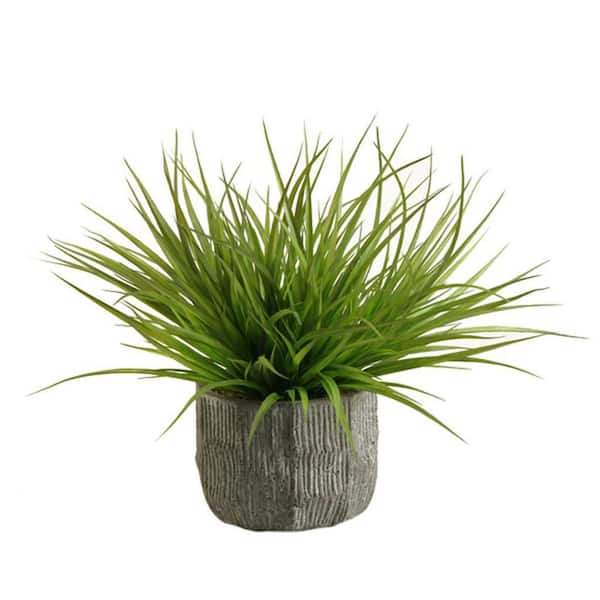 16 in. Indoor Wild Grass Artificial Plant in Concrete Bowl-Maintenance-Free Faux Grass for Natural Indoor Look