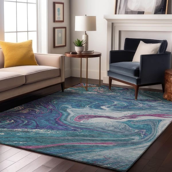 Mayfield Premium Machine Washable Abstract AMF1061 Teal 5 ft. x 7 ft. 6 in. Area Rug