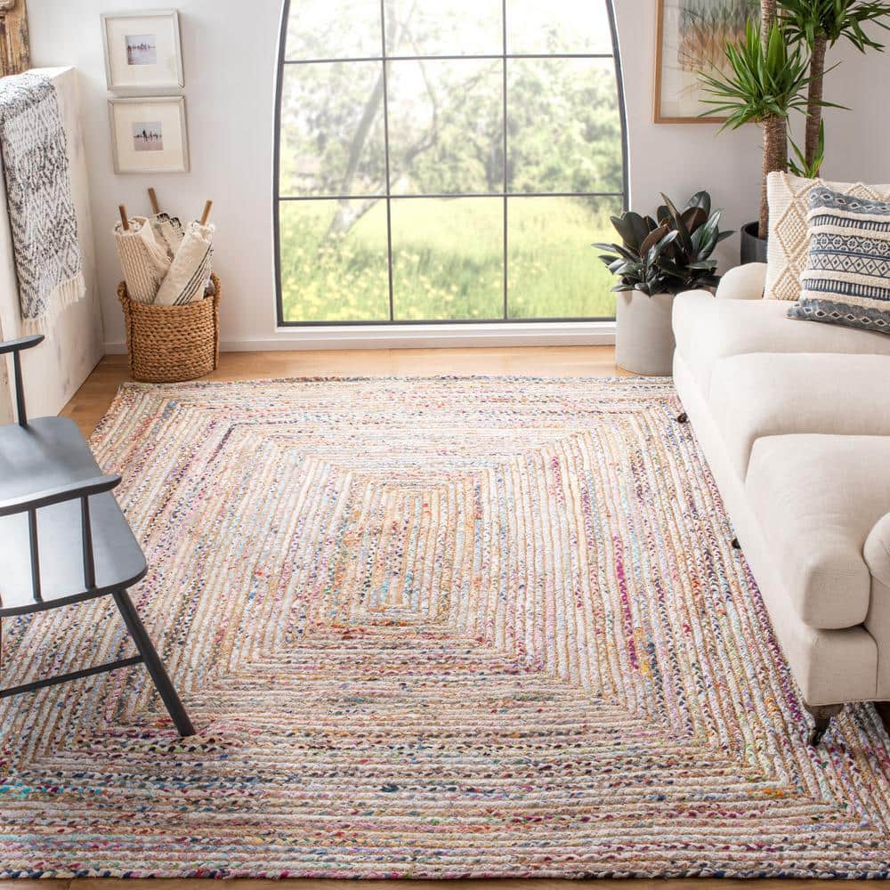 Beige and Multicolor Hand-Knotted Cotton Runner Rug