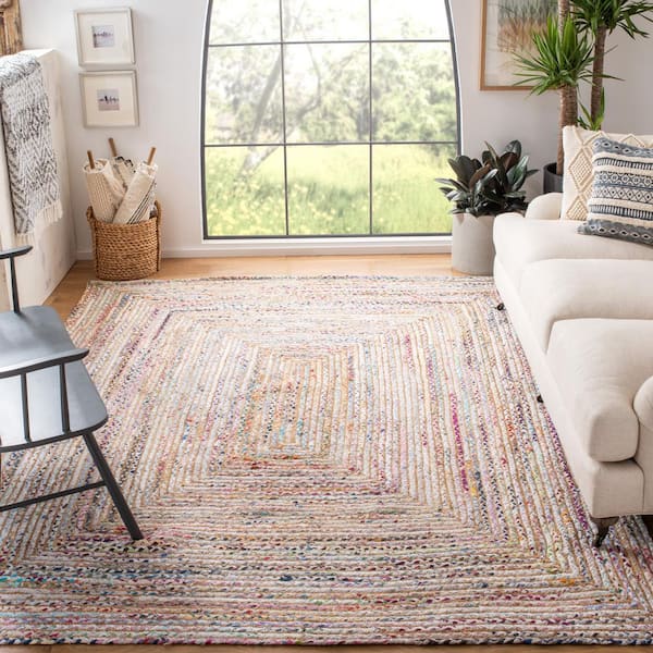 Cape Cod Beige/Multi 7 ft. x 7 ft. Striped Border Square Area Rug