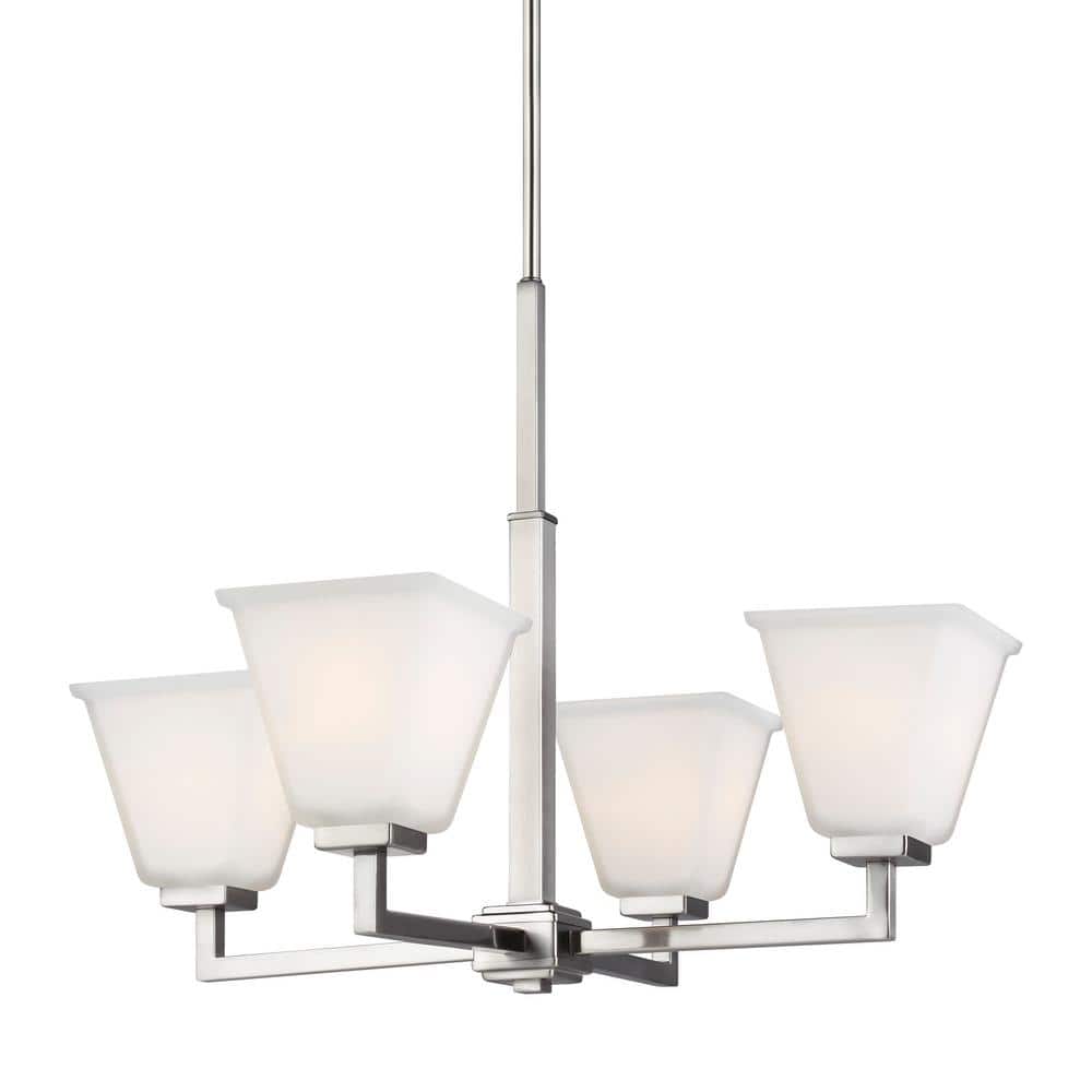 Ellis Harper Brushed Nickel 4-Light Chandelier with Etched Glass Shades