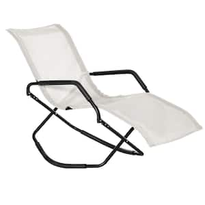 Metal Outdoor Rocking Chair, Rocking Sun Lounger for Sun Tanning, Foldable, Portable Outdoor Patio Chair-White